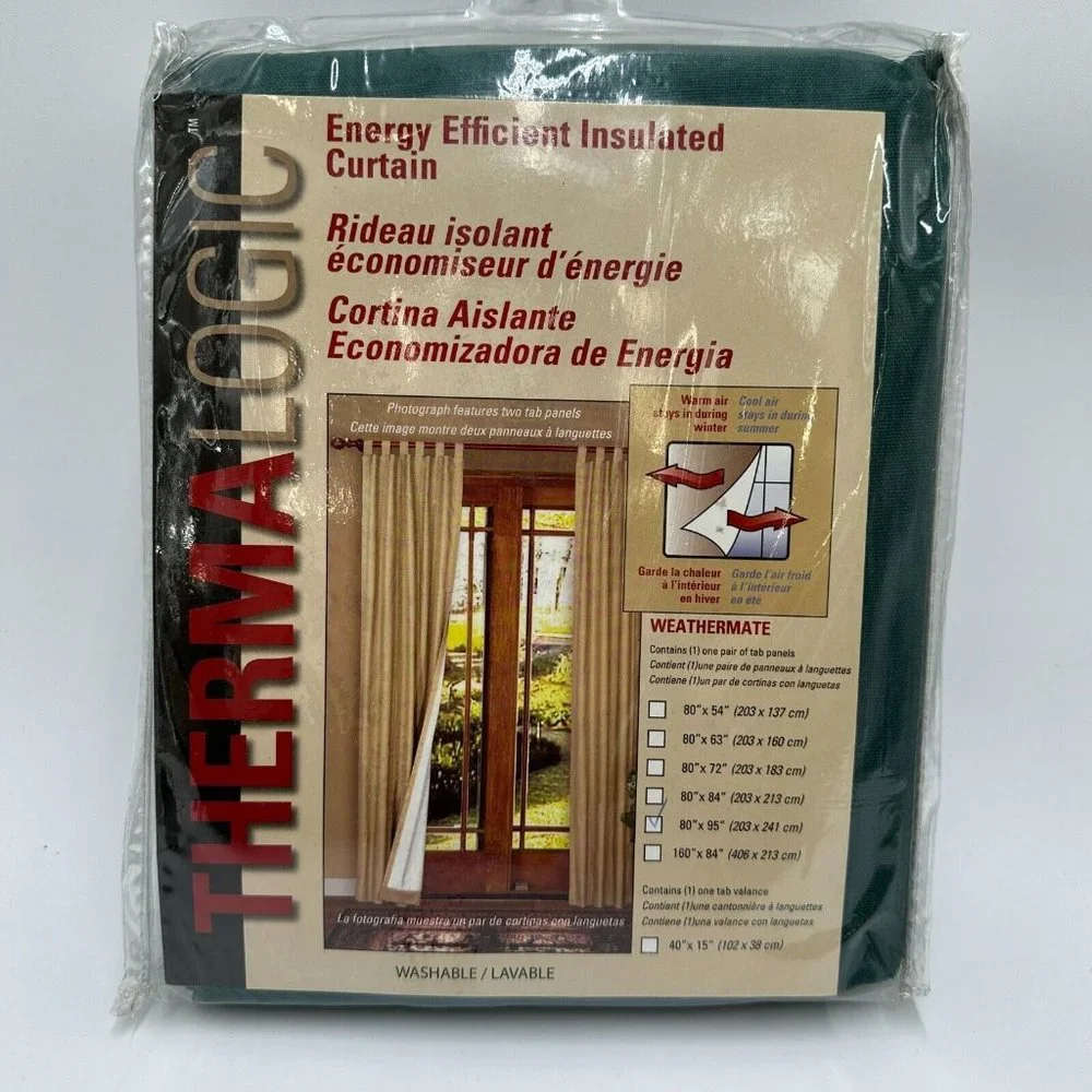Commonwealth Thermalogic Insulated Solid Green Curtains Panels Set Tab Top 80x95